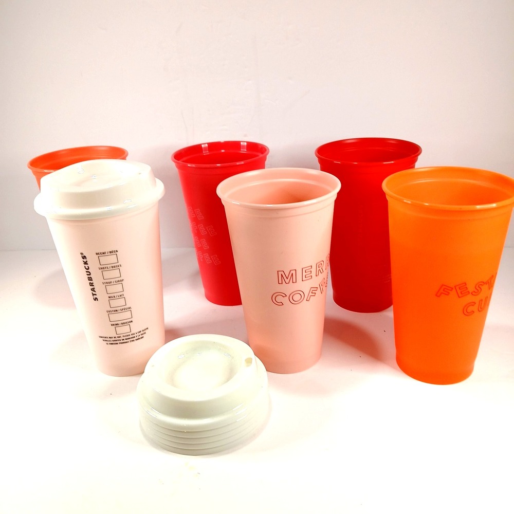 6 Pack Starbucks Reusable Hot Cups Lids 2019 Winter Holiday Christmas New